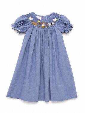 Petit Bebe Smocked Noah’s Ark Dress Size 3T Girl’s Gingham Blue Animals